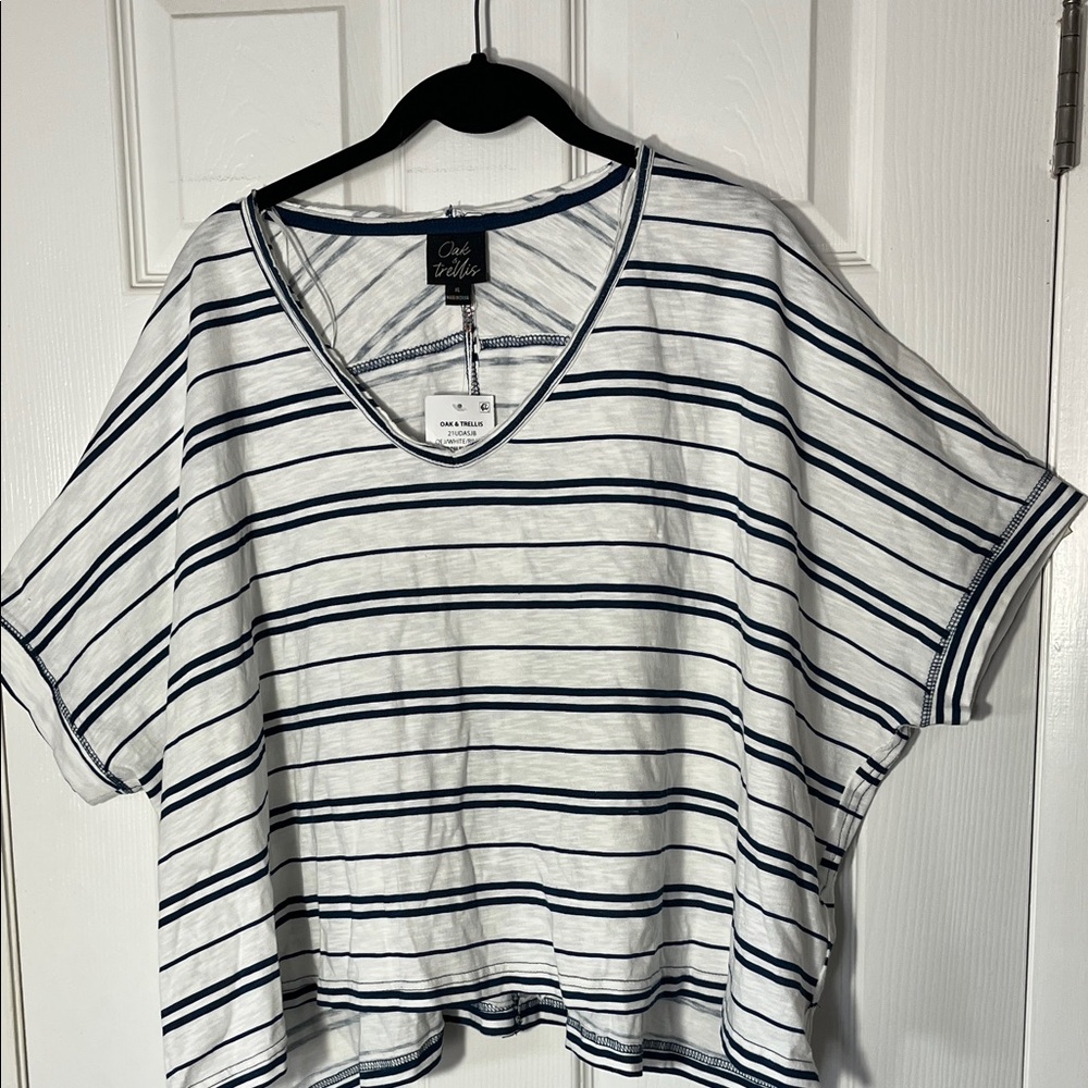 Oak & Trellis blue stripe Riveria NWT pullover top boxy oversized cotton XLarge